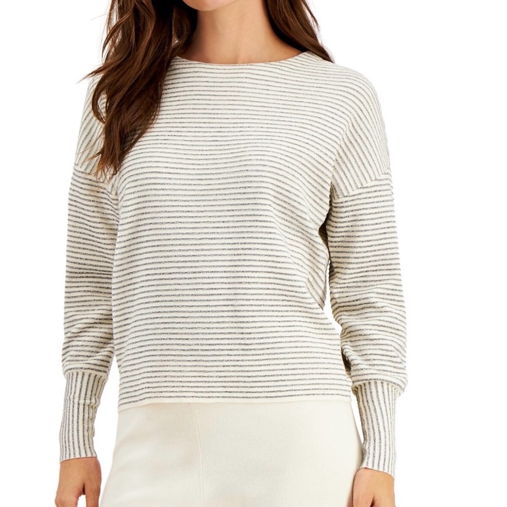 ALFANI Shine-Striped Sweater in cream and silver - size XL